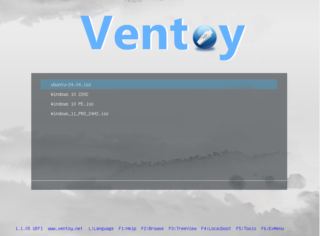 Ventoy boot list