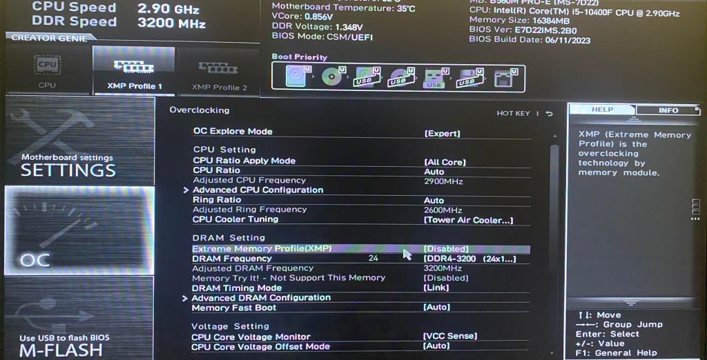 Disable XMP bios/uefi