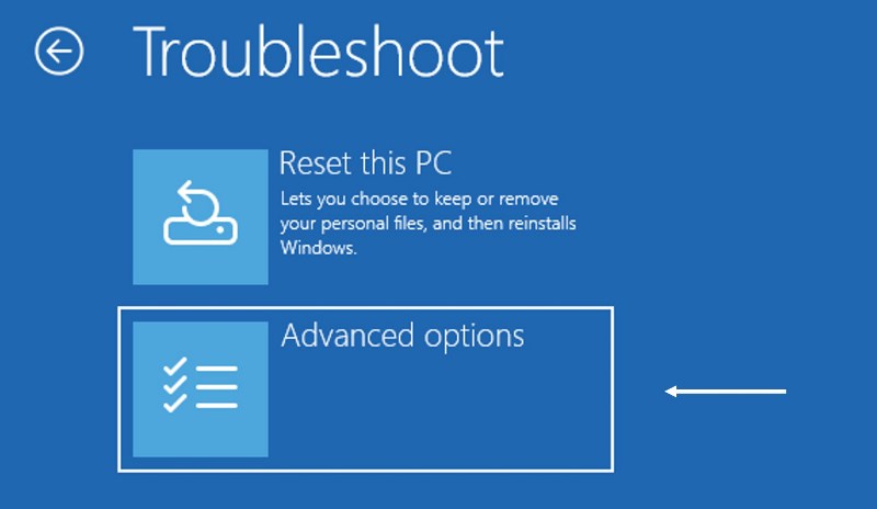Troubleshoot → Advanced options