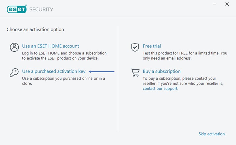 Choose  an activation option