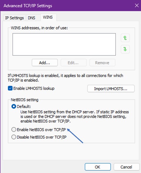 enable netbios