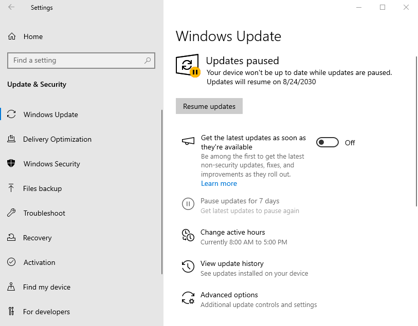Windows Update paused