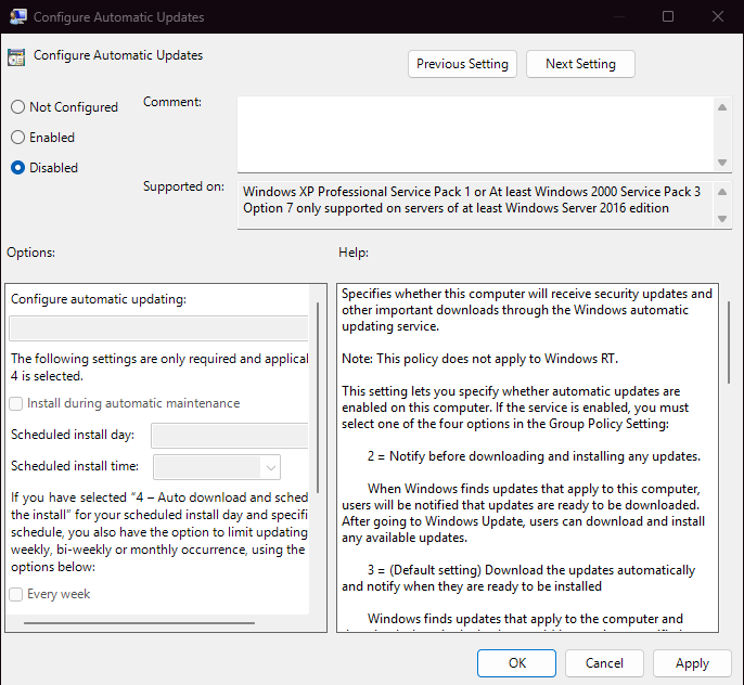 Disable windows 11 update