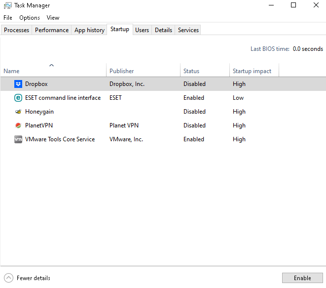 Disable startup apps