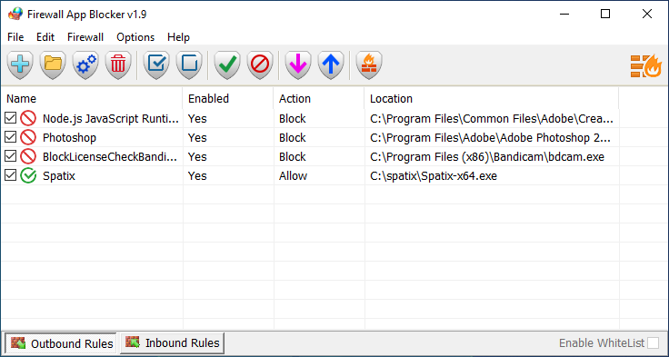 Firewall Application blocker drag and drop feature