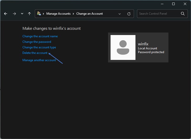 Delete user windows 11