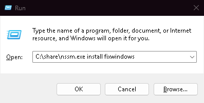 run nssm install service