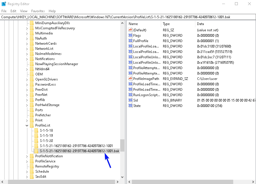 Fix User Profile via Registry