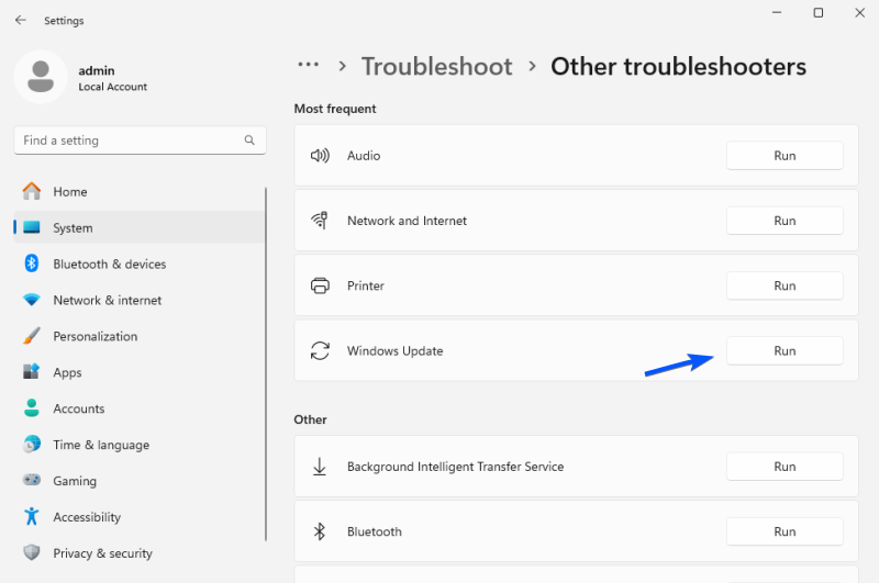 Run the Windows Update Troubleshooter