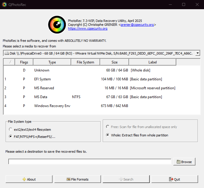 PhotoRec is file data recovery software.