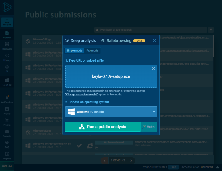 Start to Upload a file or paste a suspicious URL , and analysys