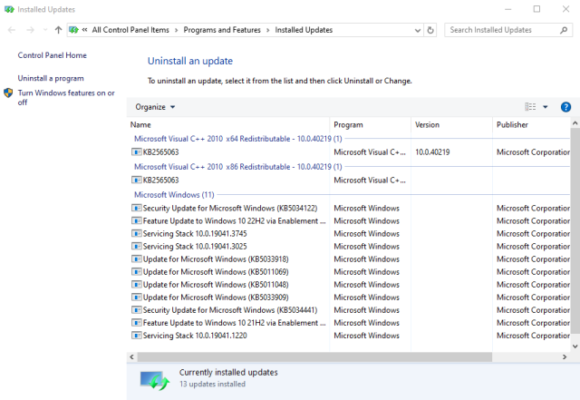 Select the latest update and uninstall it.